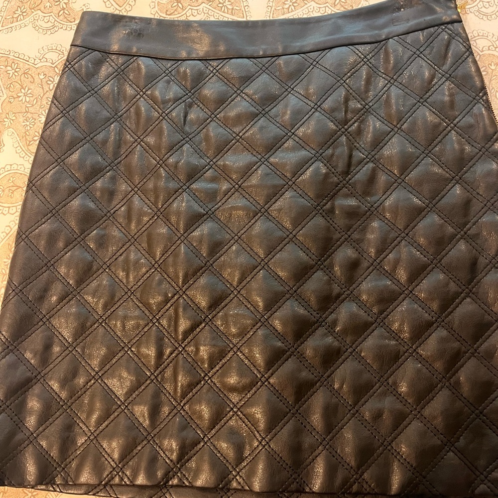 Banana Republic Black Quilted Faux Leather A-Line Skirt